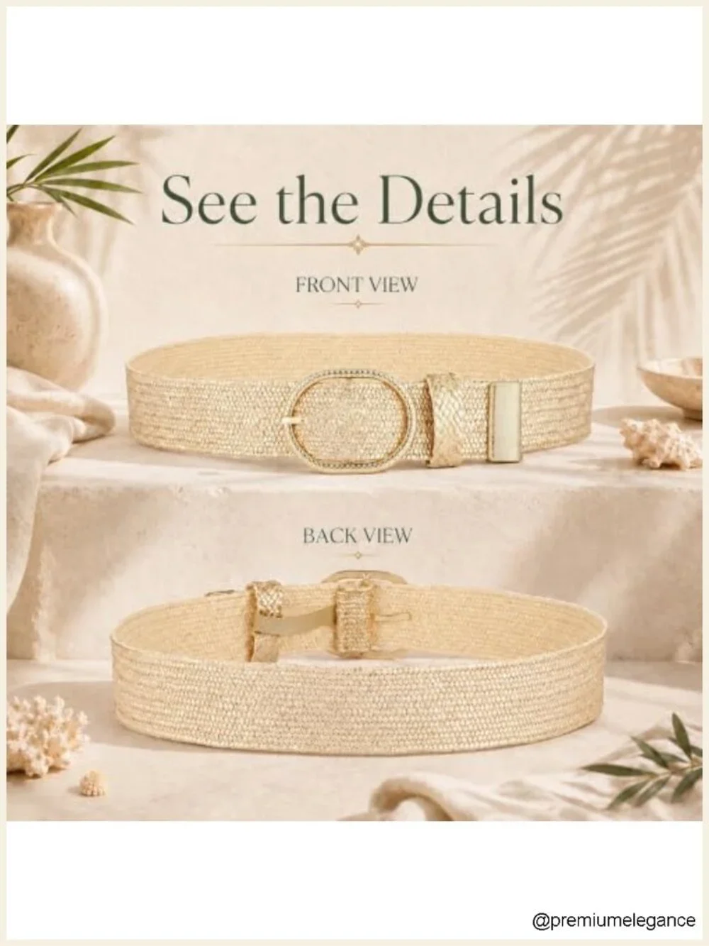 Straw Woven Stretchy Belt with Oval Buckle for Dresses